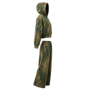 <b>Womens</b> Winter XXS Acid Wash Zip up Hoodie and Wide Leg <b>Shorts</b> Two Piece Streetwear Tracksuit <b>Set</b> 100% Cotton Fleece Eco-Friendly - Product Image 3