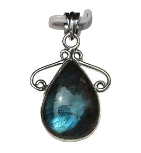 Pendentif en labradorite en argent sterling 925 fait à la main, pierre précieuse naturelle non traitée, cabochon en forme de goutte, style bohème, plaqué rhodium/antique - Product Image 4