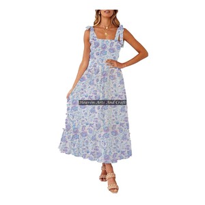 Robe de plage chic bohème à imprimé floral, bretelles spaghetti, sans manches, en coton, style plage, pour la mode estivale - Product Image 6