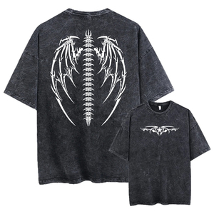 Men's Beige Gothic <b>Dragon</b> Wing Silk Screen Printed Short Sleeve O-Neck <b>T</b>-<b>Shirt</b> Loose Fit 100% Cotton Jersey Breathable - Product Image 2