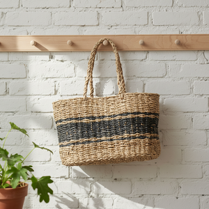 Handwoven Seagrass <b>Basket</b> with Handle Natural Woven <b>Storage</b> Tote <b>Basket</b> for Shopping Beach and Home Use - Product Image 1