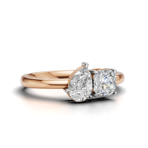 Anillo Toi Et Moi con diamante cultivado en laboratorio certificado por IGI, oro amarillo/blanco y rosa de 18 quilates, forma de pera y cojín, anillo de compromiso para mujer - Product Image 3