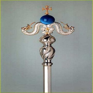 Luxury Handcrafted Metal Church Crozier Staff Dragon Design Blue Orb <b>Top</b> <b>Silver</b> Finished Eco-Friendly Durable Factory Liturgical - Product Image 1