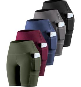 Personalizado Gimnasio Elegante y de apoyo Biker Spandex Pantalones cortos Mujeres de cintura alta Control de barriga Entrenamiento Pantalones cortos de yoga con bolsillos - Product Image 6