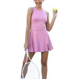 Vestido de tenis de una pieza de malla transpirable para adultos de talla grande con logo personalizado, pantalones cortos integrados, almohadilla de pecho extraíble y cremallera frontal plisada. - Product Image 6
