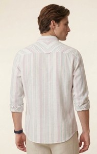 เสื้อเชิ้ตผู้ชายผ้าฝ้าย 100% ลายทาง กระดุมสองแถว แขนยาว ปกติดกระดุม ระบายอากาศได้ดี ทอแบบพิเศษ ODM สไตล์ฤดูร้อน - Product Image 2
