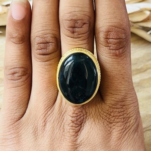 New Arrival Black Onyx Statement Boho Brass <b>Ring</b> For Women 18k Gold Plated Floral Filigree <b>Ring</b> <b>Chunky</b> Handmade Wholesale <b>Ring</b> - Product Image 4