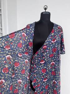 Women's Hand Block Print Cotton Wrap Maxi <b>Dress</b> Floral V Neck Summer Wear Bohemian Fashion Ladies Garment - Product Image 3