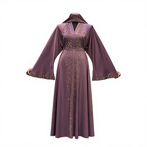 Nouvelle Abaya Kaftan Modeste de Dubaï, Perlée et Pailletée, Traditionnelle Musulmane, Faite à la Main, pour Mariage, en Polyester Respirant, Col en V, Coupe Évasée à la Cheville pour Femme - Product Image 1