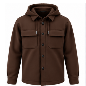 Camisa Chaqueta para Hombre en Color Marrón Oscuro con Cierre de Botones, Bolsillos en el Pecho, Puños Ajustables, Estilo Casual para Exteriores, Ropa de Calle para Invierno - Product Image 1