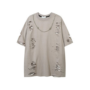 Camiseta al por mayor de 300 g/m² talla americana, estilo vintage, lavado a la piedra, lavado ácido, efecto desgastado, corte holgado, con logo personalizado - Product Image 1