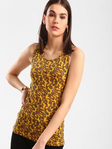 Débardeur jaune à imprimé cachemire pour femme, col rond, tricoté, sans manches, décontracté, en tissu polyester respirant - Product Image 1