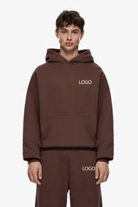 Mens Solid <b>Brown</b> Custom Logo Pullover Hoodie and Matching <b>Jogger</b> Sweatpants Tracksuit OEM ODM Wholesale Apparel - Product Image 5