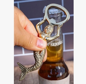 Brass <b>Mermaid</b> Bottle Opener Polished Gold Finish Barware Kitchen Tool Tabletop <b>Accessory</b> Nautical Beach Decor Wholesale - Product Image 1