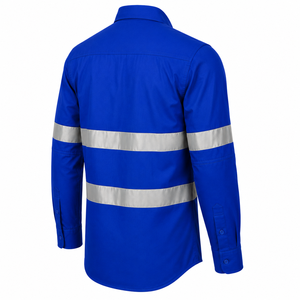 Durable Solid Color Cotton Safety <b>Work</b> Shirt Long Sleeve Mechanical Engineering Working Uniform Reflective Strips Unisex - Product Image 4