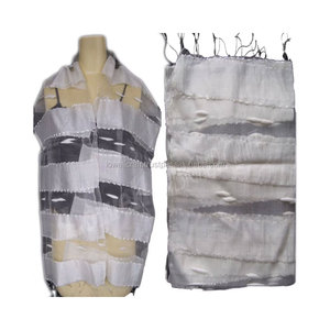 100% Polyester Black White Horizontal Striped Scarf Chiffon Fabric Long Length Sheer Silk Feel Scarf with Plain Ornament Elegant - Product Image 3