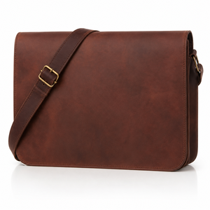 Vintage Brown Leather Laptop Messenger Bag Crossbody Shoulder Satchel Adjustable Strap Brass Buckle Soft Business Office Travel - Product Image 2