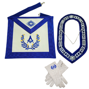 Freemason Apron Collar <b>Gloves</b> Set Embroidered Blue White Masonic Regalia Classical Style Junior Decan Officer set - Product Image 1