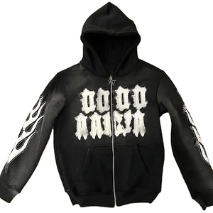 Applique personnalisée en détresse Patch broderie Vintage lavé à l'acide lourd 100% coton sweat à capuche zippé pour hommes matériel polaire - Product Image 1