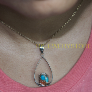 จี้เงินแท้ 925 ประดับหอยนางรมสีส้มธรรมชาติ รูปทรงหยดน้ำ สไตล์โบโฮ ทำด้วยมือ ของขวัญสำหรับผู้หญิง ของขวัญสำหรับคุณแม่ - Product Image 2