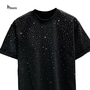 Wholesale New Design Rhinestone T Shirts For Men Streetwear Fashion Printed Men Custom Design Ringer Rhinestone Men's T-shirts - Product Image 3