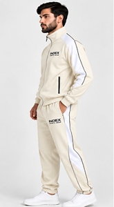Chándal Deportivo para Hombre INDEX, Color Beige, Cierre Completo, Estilo Deportivo con Rayas Blancas, Corte Regular, Ropa de Otoño, Transpirable, Poliéster y Algodón - Product Image 3