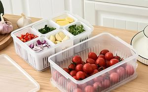 Boîte de rangement alimentaire empilable à 2 niveaux en plastique avec séparateurs et paniers de drainage pour garder les aliments frais - Product Image 2