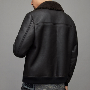 Men's Genuine Leather <b>Slim</b> <b>Fit</b> Bomber <b>Jacket</b> with Stand Collar Zipper Closure Winter Windproof Moto Style - Product Image 2