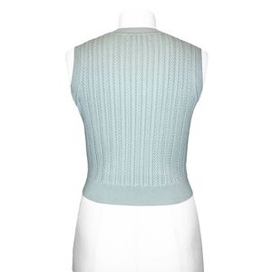 Top corto de punto trenzado color menta, sin mangas, cuello redondo, suéter corto para mujer, moda de primavera para salir de fiesta - Product Image 2