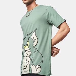 T-shirt vert à manches courtes pour homme avec imprimé dessin animé Tom, col rond, coupe classique, en jersey de coton, design décontracté, logo sur le devant - Product Image 2