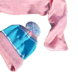 Conjunto de 2 piezas de lana 100% premium bicolor de la hermandad americana - Bufanda, gorro y guantes de punto jacquard rosa y azul - Legacy Gear - Product Image 2