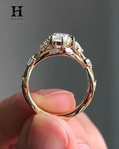 Anillo de compromiso marquesa de moda con banda entrelazada de ramas y delicado racimo de hojas, joyería de oro de 10K y 14K - Product Image 6