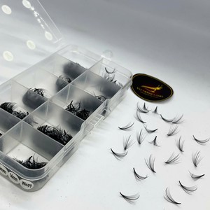 Extensions de cils pré-faits en éventail effet wispy 5D/7D/9D, faits à la main, naturels, longs, noir mat, en cheveux synthétiques, personnalisables, vente en gros - Product Image 1