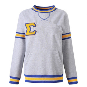 เสื้อสเวตเชิ้ต Sigma Gamma Rho Chenille ลายตัวอักษรกรีก สำหรับฤดูหนาว แบบยูนิเซ็กซ์ ผลิตจากโพลีเอสเตอร์/คอตตอน สีเทา น้ำเงิน เหลือง ลายทาง มีกระเป๋า คอกลม สำหรับชมรมนักศึกษา - Product Image 1