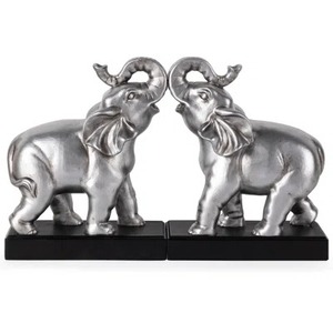 Silver <b>Elephant</b> Metal <b>Bookends</b> 2Pcs Feng Shui Sculptural Design Irregular Shape Handcrafted Decor - Product Image 5
