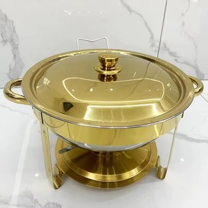 Middle East Pattern Round Gold Plated Stainless Steel Chafing Dish Food Warmer With Lid 24cm Diameter Casserole - Product Image 3