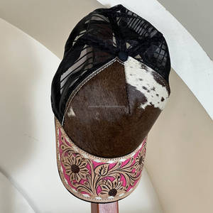 Gorra Deportiva de Cuero Genuino con Diseño Floral Grabado a Mano, Visera Curva y Parche de Piel de Vaca, Estilo Vaquero Occidental para Hombre y Mujer - Product Image 5