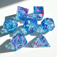 Mini Dés Polyédriques en Résine Bleu Violet Galaxy pour D&D, 1 Pièce, Peints à la Main, Écologiques, Bords Tranchants, pour Jeux de Société RPG et Fêtes