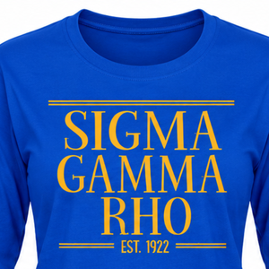 Camiseta de Manga Larga Azul Rey Sigma Gamma Rho con Estampado Gráfico Dorado 1922, Cuello Redondo, Prenda Casual de Algodón para Hermandad Griega - Product Image 5