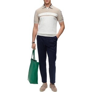 Jersey de Punto de Manga Corta con Cuello Alto para Hombre, Color Beige y Blanco, con Detalles en Contraste, Corte Holgado, Estilo Casual - Product Image 3