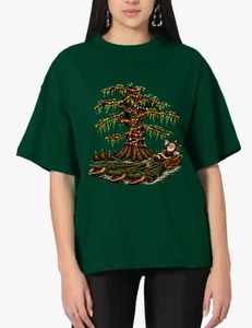 <b>Women's</b> Red Christmas Santa Boat Embroidered T-<b>Shirt</b> Loose Fit Crew Neck Casual Short Sleeve Cotton Winter Style - Product Image 3