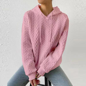 Sweat-shirt à capuche en tricot surdimensionné, couleur bleu uni, avec poche, unisexe, vêtements d'hiver - Product Image 5