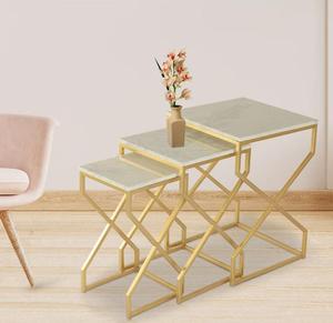 Modern <b>Gold</b> Metal <b>Console</b> <b>Table</b> Set with Marble Top Cross Base Living Room Furniture Contemporary Design Stable Accent Piece - Product Image 1