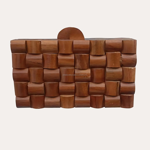 Bolso de mano de madera de mango para mujer Diseño primum con perilla de decoración de latón Forro de algodón de Estilo Vintage informal - Product Image 5