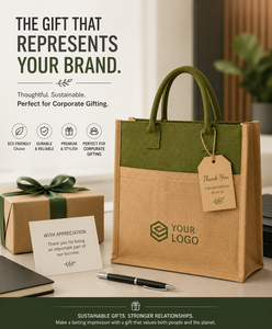 Eco-Friendly Custom Jute Tote <b>Bag</b> with Logo Zipper Closure <b>Large</b> Size Handheld Shopping <b>Bag</b> for Corporate <b>Gifting</b> Exhibition Use - Product Image 1