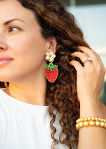 Handmade Beaded Strawberry Dangle <b>Sequined</b> Flower Fruit Drop Cute Fashion Jewelry Wholesale Women BY MULTI CRAFT - Product Image 4