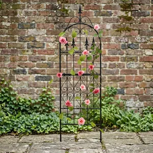 <b>Black</b> Metal Garden Trellis with Ornate Scroll Design Climbing Plant Support Panel for <b>Roses</b> Vines Outdoor Garden Decor - Product Image 5