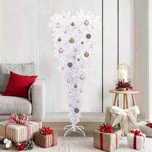 Sapin de Noël artificiel blanc de 59,06 pouces en PVC et acier avec lumières de Noël - Product Image 1