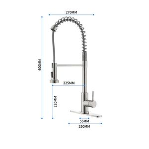 Rubinetto Commerciale da Cucina a Collo d'Oca Alto con Molla, Finitura Nichel Spazzolato, 3 Fori, in Acciaio Inossidabile, Estraibile - Product Image 2