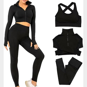 Fashion Women Three Piece Activewear Set High Waist Yoga Leggings Sports <b>Bra</b> And Lightweight Jacket With OEM ODM Private Label - Product Image 4